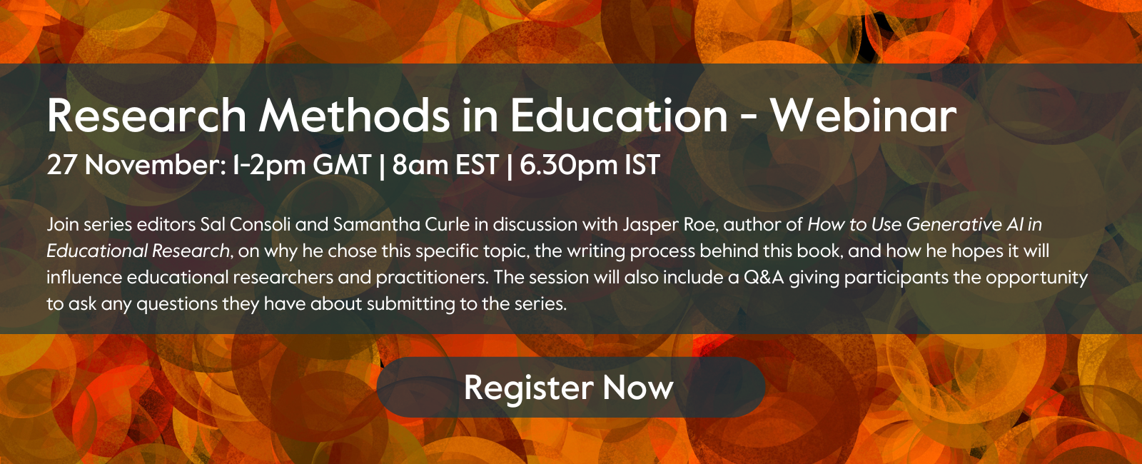 Elements in Research Methods in Education Webinar - 27 November 1pm GMT. Register by clicking here.