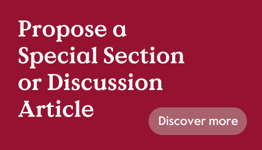 White text that says Propose a Special Section or Discussion Article on a red background, with a lighter red button that says Discover more.